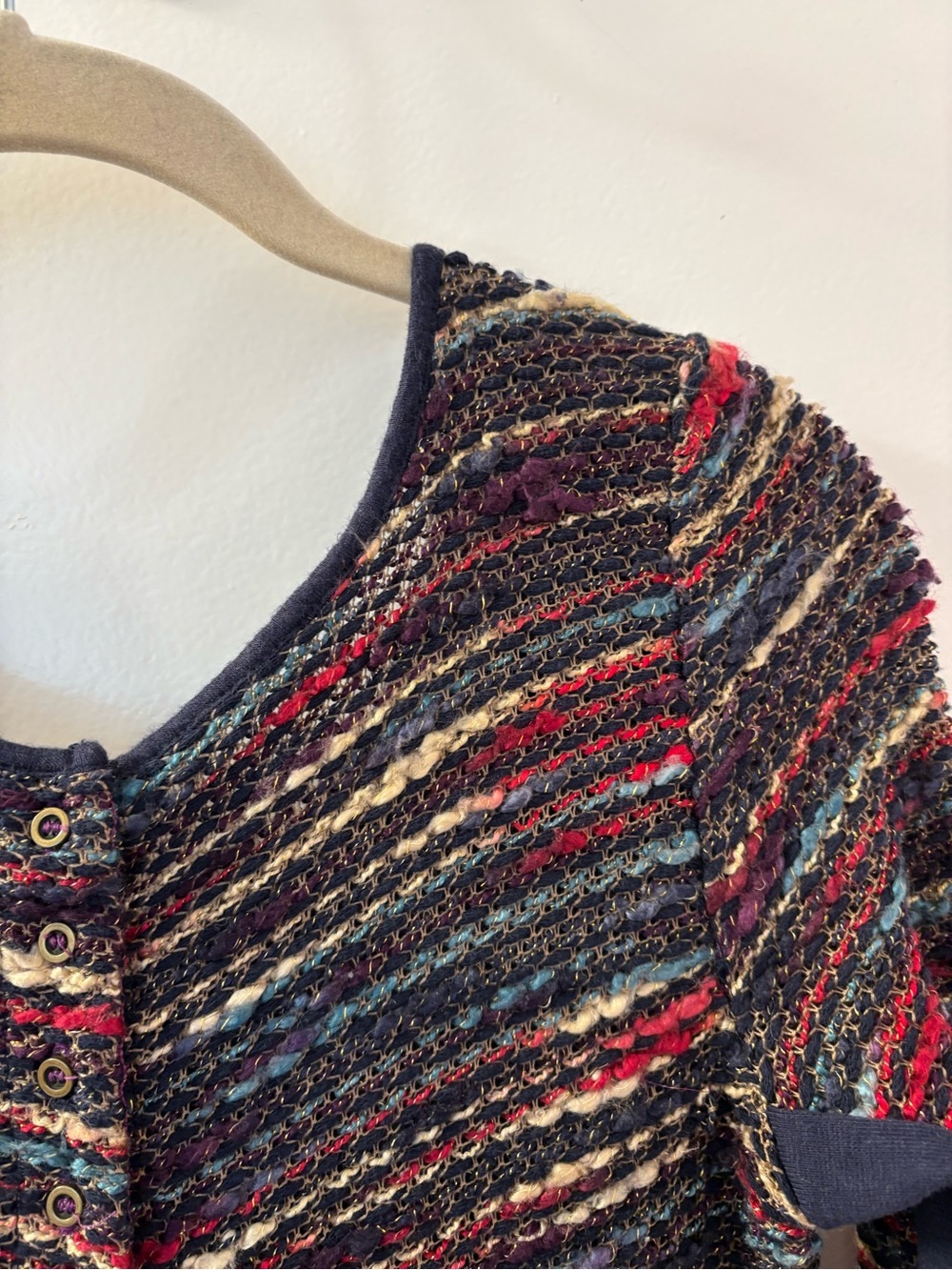 Anthropologie Maeve Dress Women's XSmall Boucle Colorful Knit Pockets Navy NWOT - Picture 13 of 13